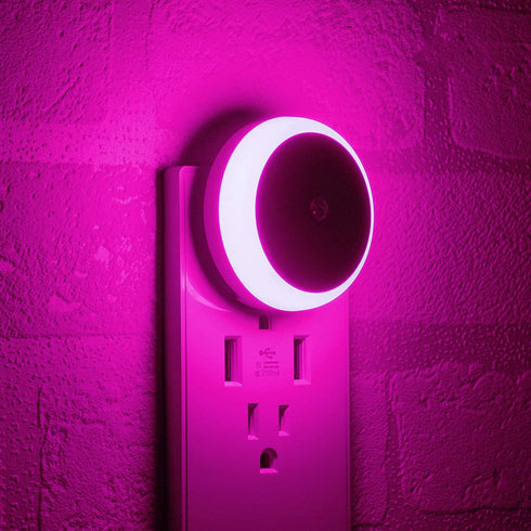 SerieCozy Pink Night Light Plug in LED Nightlight Dusk to Dawn Sensor Smart Night Wall Lights for Bathroom, Bedroom, Home, Kitchen, Hallway, Round, Auto ON Off, Energy Efficient, 2 Pack