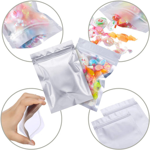 100 Pieces Storage Bags Holographic Packaging Bags Storage Bag for Food Storage (Silver, 2.5 x 7.9 Inch)