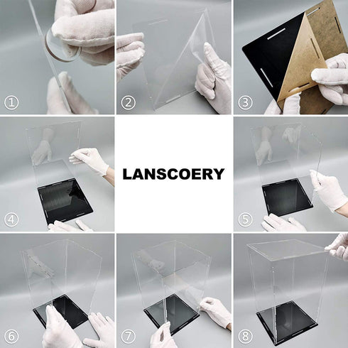 LANSCOERY Clear Acrylic Display Case Assemble Countertop Box Cube Organizer Stand Dustproof Protection Showcase for Action Figures Toys Collectibles (6x6x10 inch; 15x15x25cm)