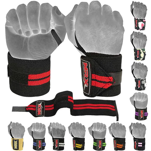 MRX Weight Lifting GYM Training Wrist Wraps For Wrist Support Bodybuilding Workout Wrap Men / Women (Black/Red)