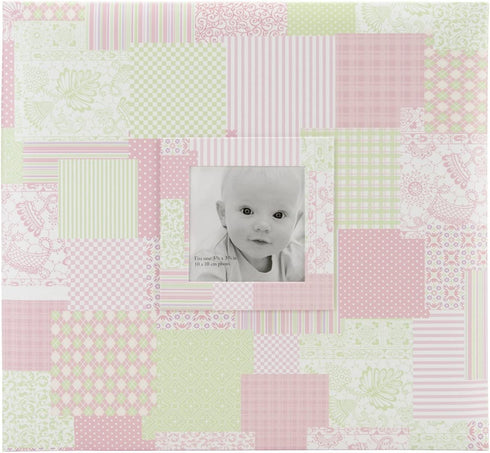 MCS MBI 12.5x13.5 Inch Baby Scrapbook Album with 12x12 Inch Pages with Photo Opening, Pink Quilt Design (860072)