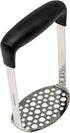 Cooking Light Heavy Duty Stainless Steel Masher, Broad and Ergonomic Horizontal, Fine Plate for Smooth Mashed Potatoes, Soft Grip and Non-Slip Handle, Stainless, Black