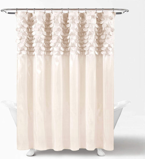 Lush Decor Lillian Shower Curtain | Textured Shimmer Circle Design Bathroom, 72 x 72, Beige