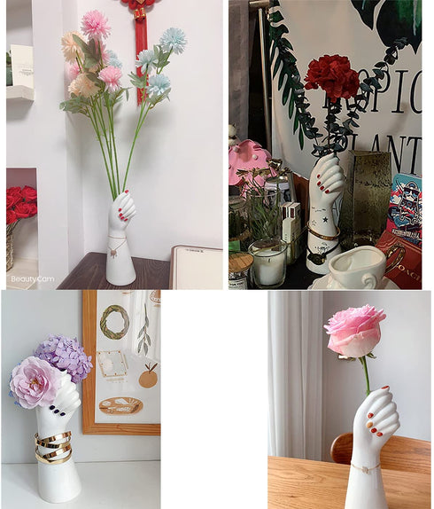 White Ceramic Hand Bud Flower Vase for Hhydroponic Floral Arrangement Table Decorative NBHUZEHUA