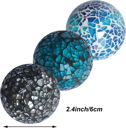 2.4 Inch Small Decorative Orbs Set of 6 Glass Mosaic Sphere Balls Centerpiece Glass Globe for Bowls, Vases and Dining Table Centerpieces Decor (A)