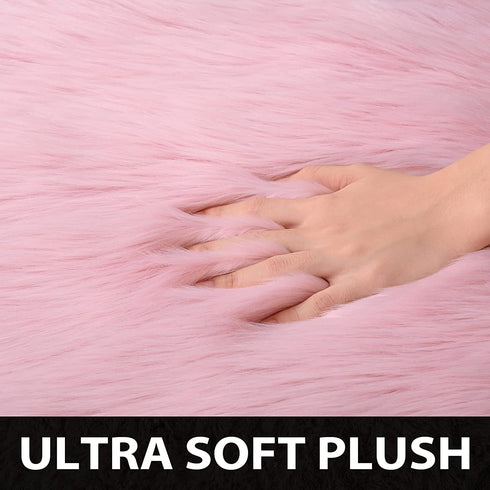 Fulie Ultra Soft Rug Faux Sheepskin Fur Area Rug, Pink Fluffy Shag Rug for Girls Bedroom Bedside Floor Carpets, Fuzzy Plush Rugs for Sofa Living Room Indoor Home Decor, 2x3 Feet