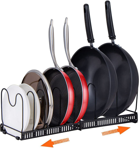 Pot Lid Rack Holder Organizer, Mlesi Expandable Pot and Pan Organizers Rack, Kitchen Cabinet Pantry Organizer Rack (black)