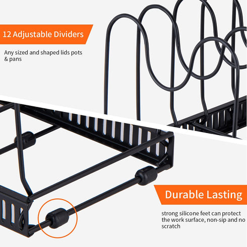 Pot Lid Rack Holder Organizer, Mlesi Expandable Pot and Pan Organizers Rack, Kitchen Cabinet Pantry Organizer Rack (black)