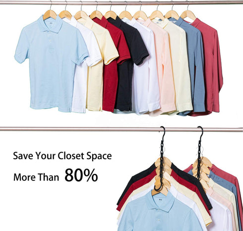 iYourHouse Space Saving Hangers Magic Hangers 10 Pack, Sturdy Plastic Space Saver Hangers for Heavy Clothes, Hanger Organizer for Dorms Apartments Small Closet (Black)
