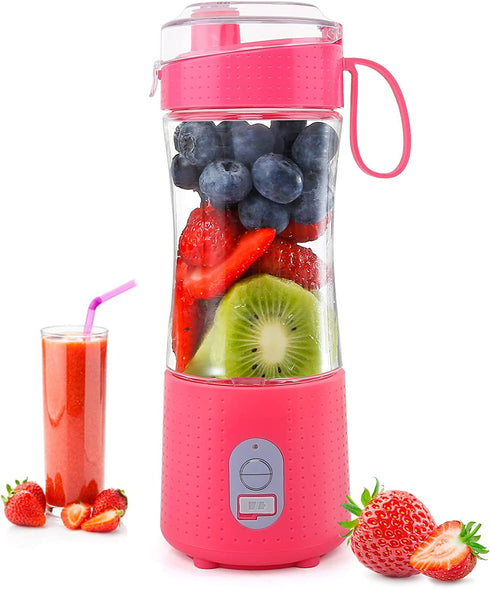 Portable Mini Smoothies Shakes Blender: Personal Size Single Serve Travel Fruit Juicer Mixer Cup with Wireless Rechargeable USB Small Electric Individual Blender for Juice Smoothies Milk Shakes - Pink
