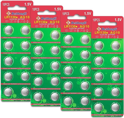 LR1130 AG10 Battery 1.5V Long-Lasting Alkaline Button Cell Batteries (40 Batteries)?5-Year Warranty?
