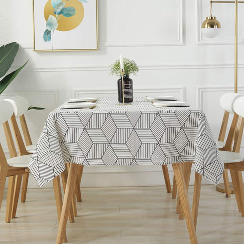 SASTYBALE Rectangle Tablecloth Geometric Style Cotton Linen Table Cloth Dust-Proof Table Cover for Kitchen Dinning Tabletop Decoration (Rectangle/Oblong, 52" x 70" (4-6 Seats), White)