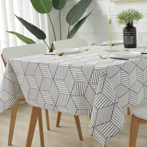 SASTYBALE Rectangle Tablecloth Geometric Style Cotton Linen Table Cloth Dust-Proof Table Cover for Kitchen Dinning Tabletop Decoration (Rectangle/Oblong, 52" x 70" (4-6 Seats), White)