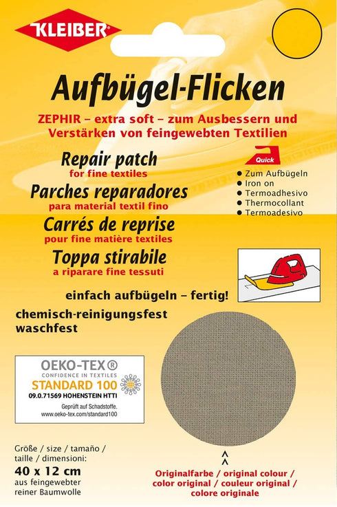 Kleiber 40 x 12 cm Cotton Iron on Repair Patch for Fine Knit Textiles, Beige