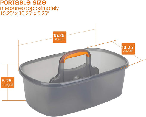 Casabella Cleaning Handle Bucket, Rectangular Storage Caddy, Graphite, 1.85 gallons (7 liters), Gray and Orange