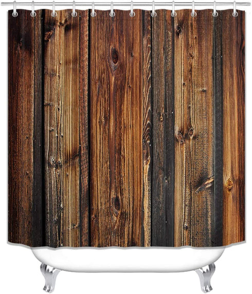 LB Rustic Country Style Barn Door Shower Curtains Farmhouse Style Western Brown Primitive Wood Shower Curtains for Rural Life 72x72 Inch Waterproof Polyester Fabric with 12 Hooks