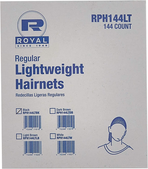 Royal 24 Inch Black Lightweight Nylon Hairnet, Latex-Free, for Food Service and Industrial Use, Package of 144