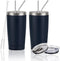 2 Pack Travel Tumblers, 20 Oz Stainless Steel Tumblers with Lids Straws, Vacuum Insulated Tumblers, Double Wall Travel Tumblers, Powder Coated Insulated Coffee Cup for Hot and Cold Drinks, Navy Blue