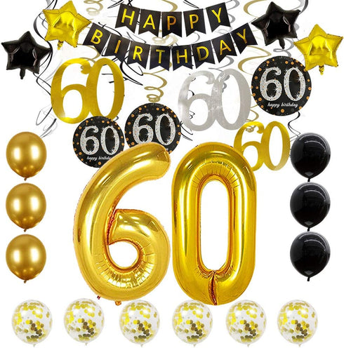 60th Birthday Decorations For Men -Happy Birthday Banner 60 Birthday Balloons Birthday Party Balloon Numbers
