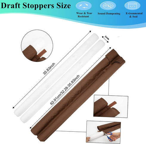 Under Door Draft Stopper- Thicker 2" Foam Strip Door Draft Blocker Soundproofing Guard-Twin Weather Stripping Interior Front Door Sweep Adjustable 36 inches