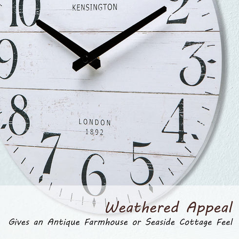 NIKKY HOME White Kitchen Wall Clock-12 Inch Farmhouse Antique Silent Non Ticking Battery Operated Vintage Country Rustic Distressed Wood Clock