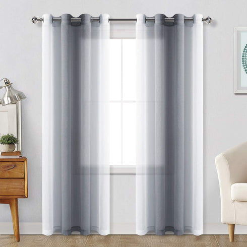 Hiasan Grey Ombre Sheer Curtains for Living Room - Faux Linen Voile Gradient Grommet Window Curtains for Bedroom, Set of 2 Panels, 52 x 84 Inches Long