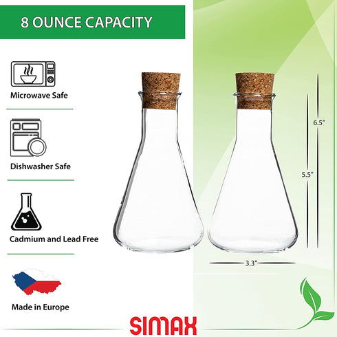 Simax Oil And Vinegar Dispenser Set: Borosilicate Glass Kitchen Oil Dispenser Set with Cork Top - Olive Oil And Vinegar Dispenser Bottle - Oil Vinegar Dispenser Set - Olive Oil Cruet Set of 2-8 Oz