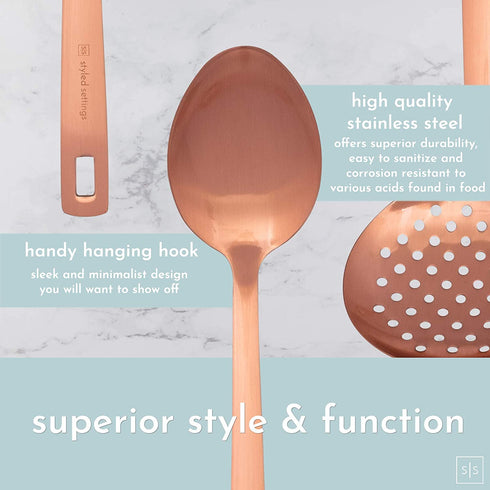 Rose Gold Kitchen Utensils -Sturdy Copper Utensils Set Includes: Copper Ladle, Copper Spoon, Skimmer & Turner- Rose Gold Kitchen Accessories & Copper Kitchen Accessories, Rose Gold Serving Utensils€¦