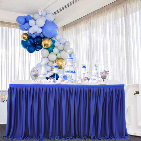 Leegleri 9 ft Navy Blue Polyester Pleated Table Skirt for Rectangle Table,Ruffle Tutu Table Cloth for Baby Shower Wedding,Birthday Party,Gender Reveal,Dessert Cake Tables
