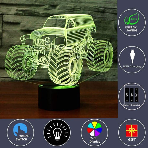 3D LED Illusion Lamp Monster Truck Night Light Optical Lighting Car Effect Touch Switch USB Powered LED Decoration Night Desk Lamp