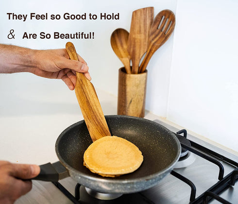 Wooden Spurtle Set, Teak Spurtles Kitchen Tools, Wooden Spatula for Cooking, Wood Utensils Set of 4, Non Stick Cookware for Serving, Stirring, Mixing, Scraping, Scooping, Healthy and Heat Resistant.