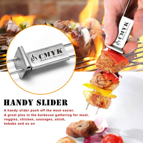 CMYK Barbecue Skewers, 6-Pack 13" Stainless Steel Grilling Skewers with Slider, Reusable Metal BBQ Shish Kebab Skewer Sticks