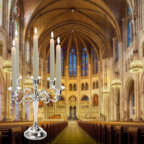 YOUEON 5 Arm Candelabra, Silver Candle Holder, 10.4 Inch 5 Tall Candelabra Candelabra Candle Holder for 1 Inch Diameter Pillar Candles, Candelabra Decoration, Wedding, Dinner Party, Home Decoration