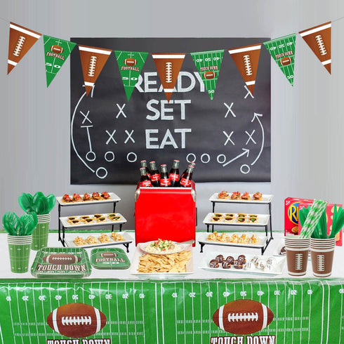 Football Party Supplies Football Touchdown Game Day Accessory for Superbowl and Including Birthday Banner, Plates, Cups, Napkins, Tableware, Tablecloth, Banner, Serves 20