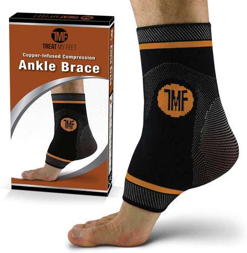 Compression Ankle Brace with Silicone Ankle Support and Copper - Plantar Fasciitis Brace for Foot Pain & Achilles Tendonitis Relief - Ankle Brace for Women & Men - Medium Size