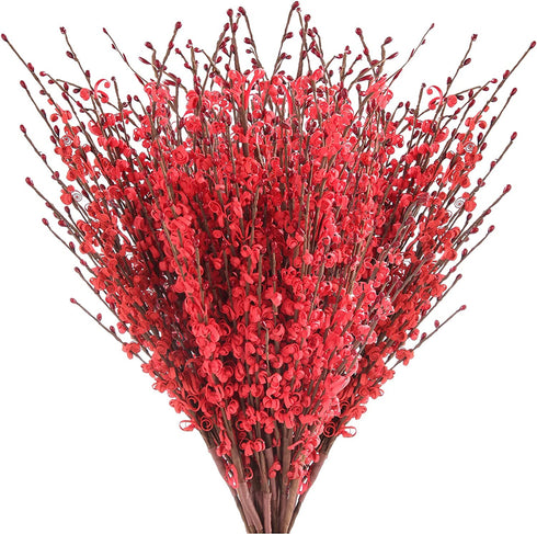 IVITA 10 Pcs 29.5œ Artificial Plants & Flowers Winter Jasmine Flowers Artificial Plant Faux Berries Fake Flower for Home Bedroom Kitchen Wedding Party Table Arrangement Decoration (Red)