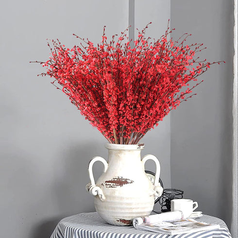 IVITA 10 Pcs 29.5œ Artificial Plants & Flowers Winter Jasmine Flowers Artificial Plant Faux Berries Fake Flower for Home Bedroom Kitchen Wedding Party Table Arrangement Decoration (Red)