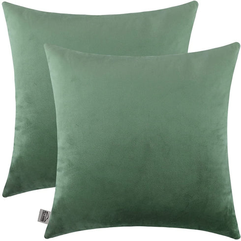 mixeoo Comfy Sage Green Throw Pillow Covers Decorative Square Solid Thick Velvet Super Soft Cushion Cases Home Decor for Sofa Couch Living Room Chair, Set of 2, 20 x 20 Inch