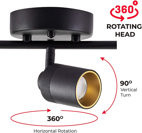 VidaLite LED Track 7W Three Bulb Fixed Rail Ceiling Lighting with Rotating Heads 3000K Modern Interior Spotlight for Kitchen Art and Living Room, 2450 Lumens, 3, Black