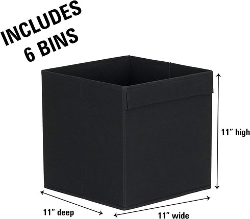 Household Essentials 86-1 Foldable Fabric Storage Bins | Set of 6 Cubby Cubes with Flap Handle, Black