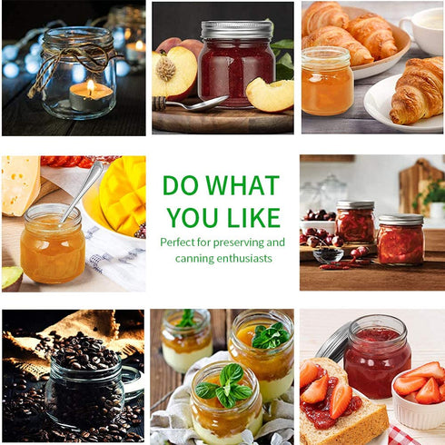 Regular-Mouth Mason Jars 8 oz 6 Pack, Glass Canning Jars with Metal Airtight Lids with Label Paper and a Pen, the Best Choice for Food Storage