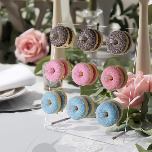 weddingwish Acrylic Donut Wall Display Stand ?Donut Stand, 1PCS Crystal Donut Wall On Table Donuts Rack Display with 9 Pillars for Christmas?Donut Party Decorations, Baby Showers, Birthday Party