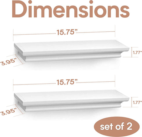 Halter Floating Wall Shelf, Wood Shelves, Floating Shelves for Bedroom, Bathroom, Living Room, and Kitchen, Shelves for Wall Storage, Floating Shelves Wall Mounted, White Wood Wall Storage, Set of 2