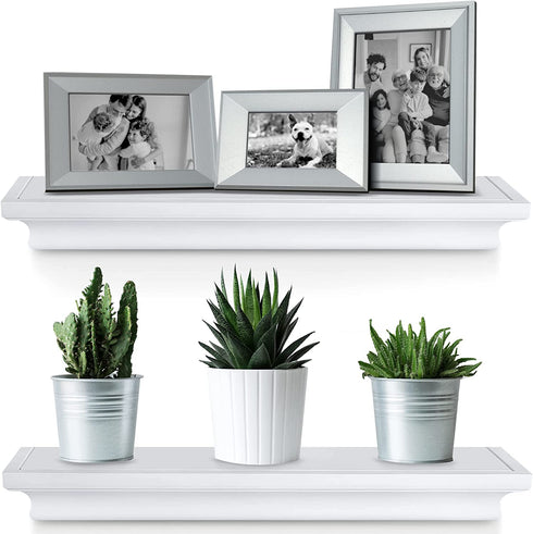 Halter Floating Wall Shelf, Wood Shelves, Floating Shelves for Bedroom, Bathroom, Living Room, and Kitchen, Shelves for Wall Storage, Floating Shelves Wall Mounted, White Wood Wall Storage, Set of 2