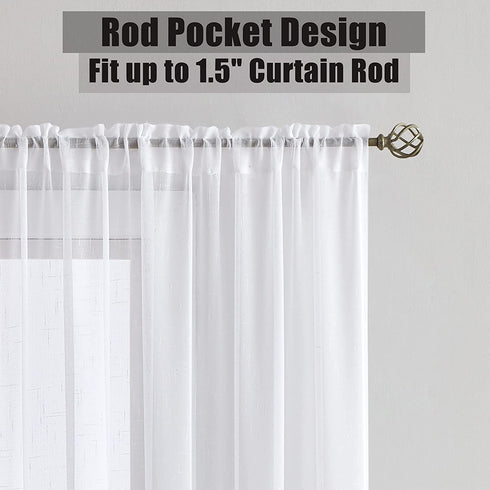 Randall White Linen Sheer Curtain Panel Sets of 2 with Rod Pocket Open Weave Faux Linen Window Treament for Living Room Bedroom Farmhouse, 54x63 Inch, Snow White