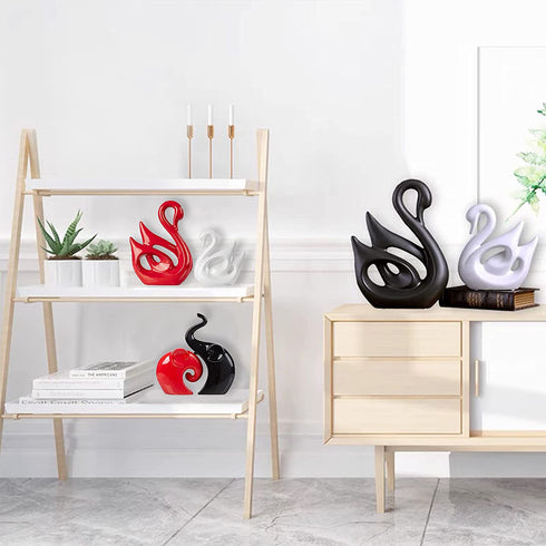 2 Pieces Ceramic Elephant Decor Figurine Elephant Statues for Home Decor Bookshelf Living Room Office Desk Elephants Statue Sculpture Decoration Accents (Red Black Elephant)