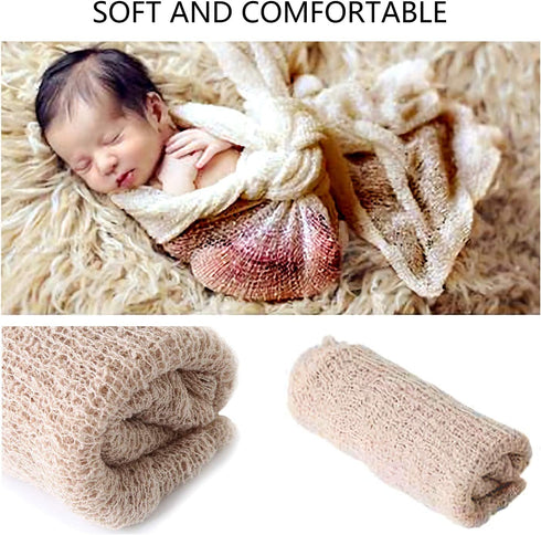 SPOKKI Newborn Photography Props Outfits 3 PCS Baby Long Ripple Wrap with and Toddler Swaddle Blankets Photography Mat with Cute Crochet Knitted Hat Costume ( 0-12 Month)
