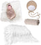 SPOKKI Newborn Photography Props Outfits 3 PCS Baby Long Ripple Wrap with and Toddler Swaddle Blankets Photography Mat with Cute Crochet Knitted Hat Costume ( 0-12 Month)