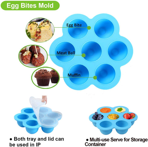 Silicone Egg Bites Molds for Instant Pot Accessories 6 Qt 8 Quart, Including Steamer Rack Trivet with Heat Resistant Handles, 5-Piece Measuring Spoons as Bonus, Sous Vide Egg Poachers