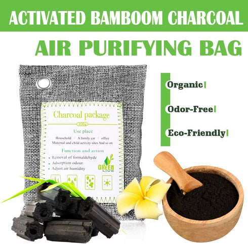 10PCS Bamboo Charcoal Air Purifying Bags with 5 Hanging Hooks, Activated Charcoal Odor Remover, 5 x 200g, 5 x 75g Moisture Absorber Closet Purifier for Shoes, Pets, Bathroom, Basement